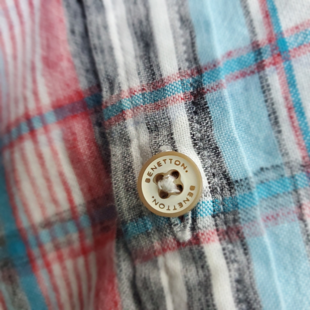 United Colors of Benetton Plaid Button Down Shirt M - Picture 5 of 6
